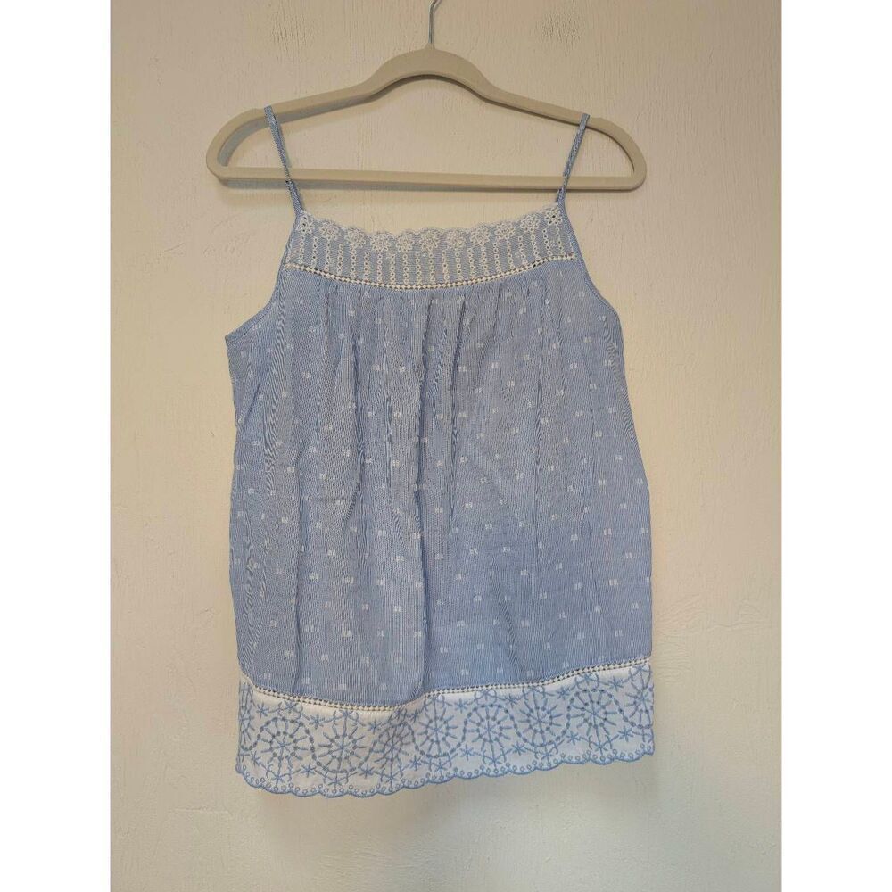 Tabitha Webb Sleepwear Womens Striped Eyelet Sleep Camisole Blue White Medium